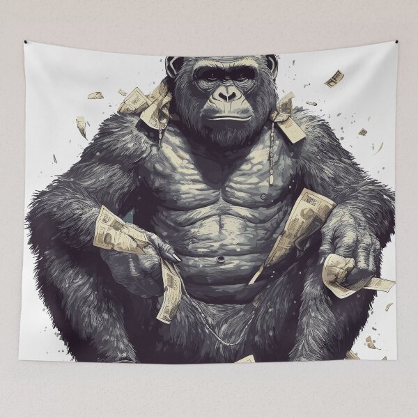 Item preview, Newspaper Shredding Gorilla Cartoon: A Vivid Depiction of Primal Strength designed and sold by janedewaard.