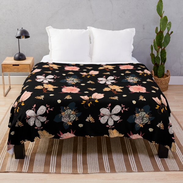 Item preview, Cottagecore Flowers on Black Background designed and sold by Haunted Moon.