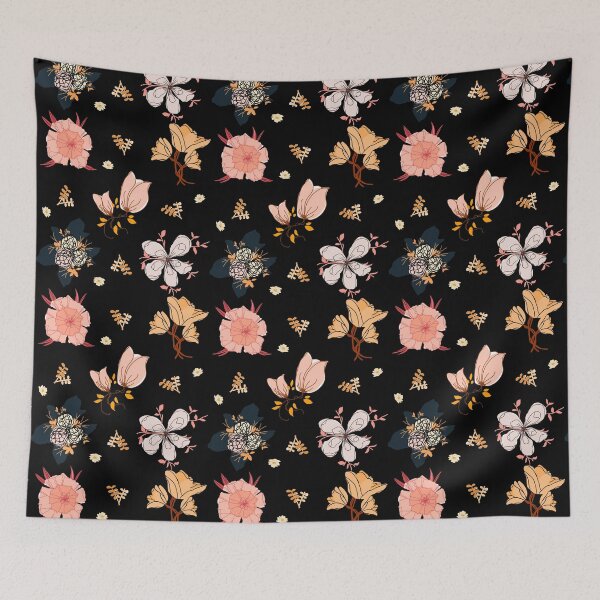 Item preview, Cottagecore Flowers on Black Background designed and sold by Haunted Moon.