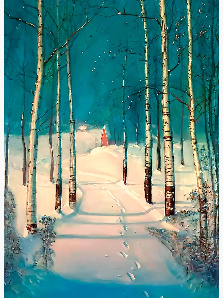 Footprints in snow by birch trees, by Svend Svendsen Art Board Print for  Sale by Gabriel S