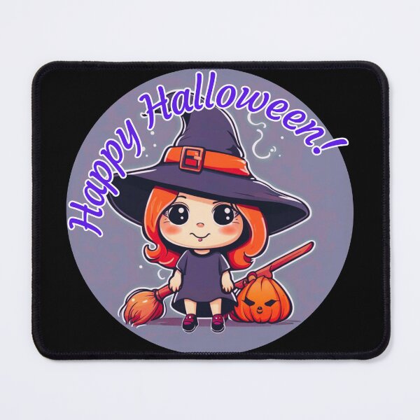 Item preview, "Happy Halloween" Cute Witch with Broom and Pumpkin designed and sold by WitchyWare.