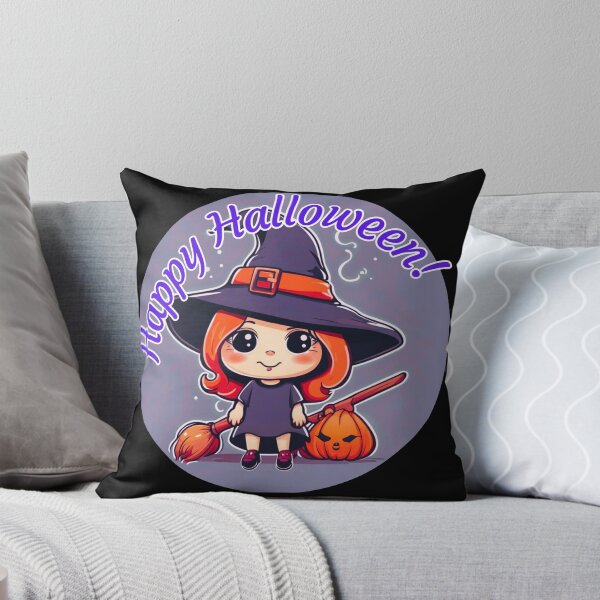 Item preview, "Happy Halloween" Cute Witch with Broom and Pumpkin designed and sold by WitchyWare.