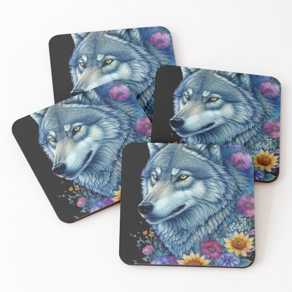 Item preview, wolf and flowers designed and sold by Blackdog71.