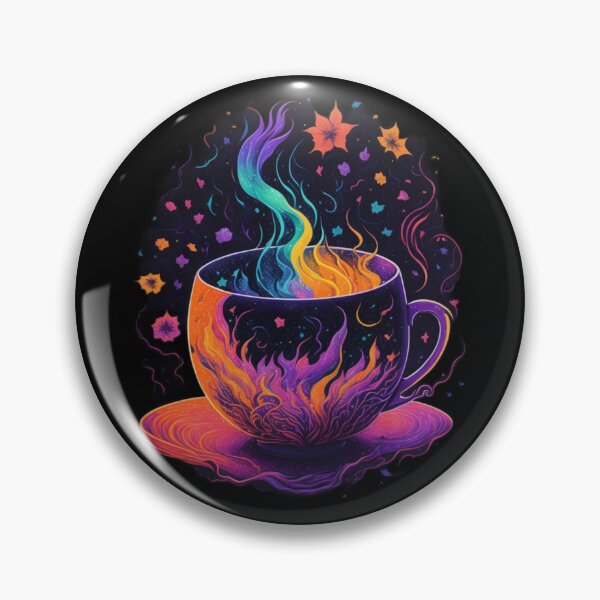 Item preview, Floral Teacup - Cosmic Flames in Yellow, Green and Purple designed and sold by DeevaValli.