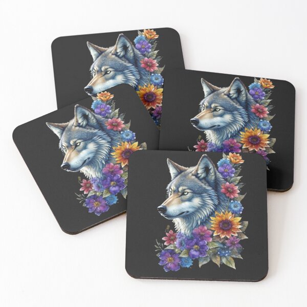 Item preview, wolf and flowers designed and sold by Blackdog71.