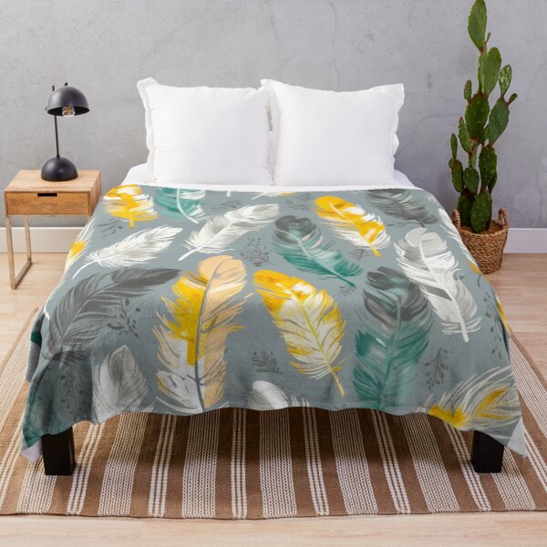 Item preview, Feathers - Mustard, teal, beige, gray, silver 1 designed and sold by Highlandkings.