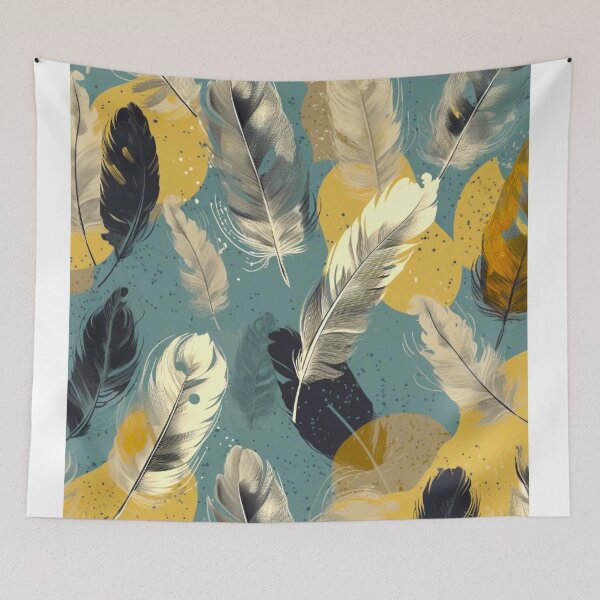Item preview, Feathers - Mustard, teal, beige, gray, silver 6  designed and sold by Highlandkings.