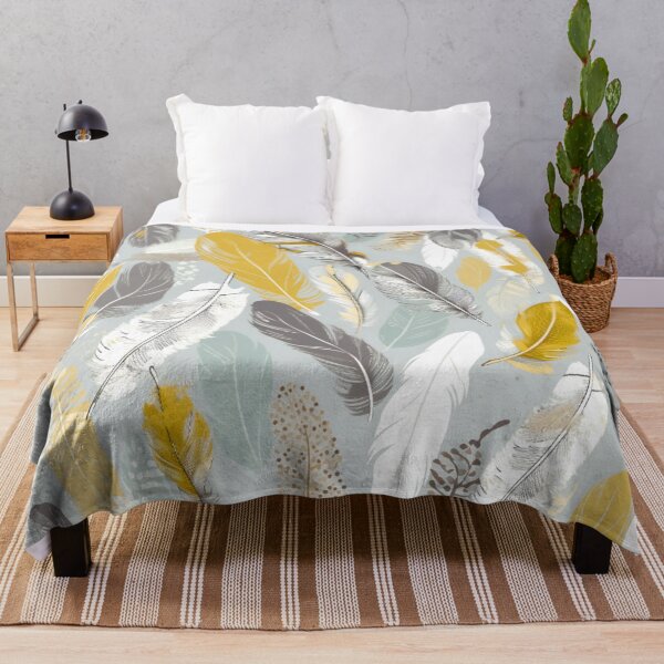 Item preview, Feathers - Mustard, teal, beige, gray, silver 8 designed and sold by Highlandkings.