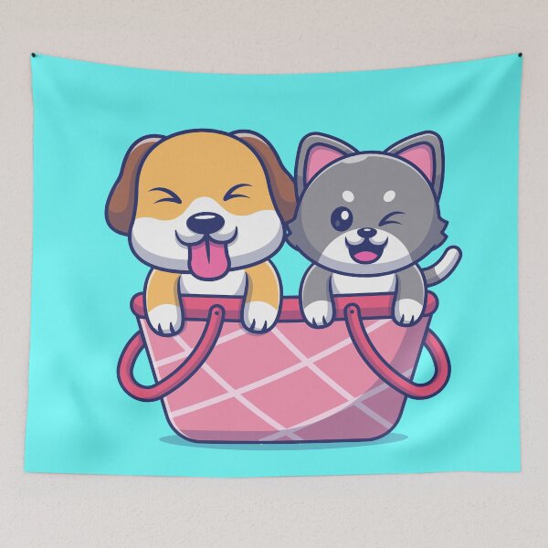 Item preview, Cute Cat and Dog Playing Basketball - Cartoon designed and sold by hjian8219.