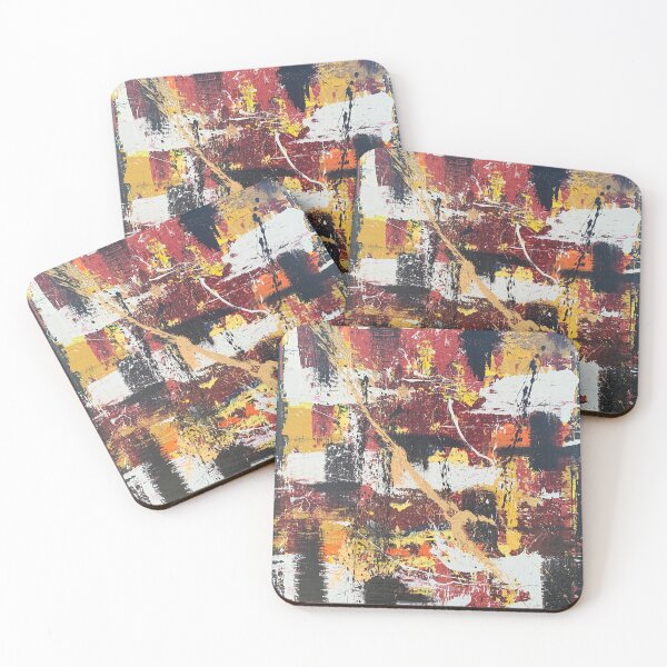 Item preview, "Black Marks" Dark red, Yellow, Orange, White, Black & Gold abstract painting  designed and sold by IICents.