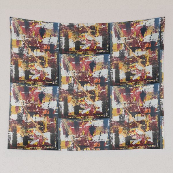 Item preview, "Black Marks" Dark red, Yellow, Orange, White, Black & Gold abstract painting  designed and sold by IICents.