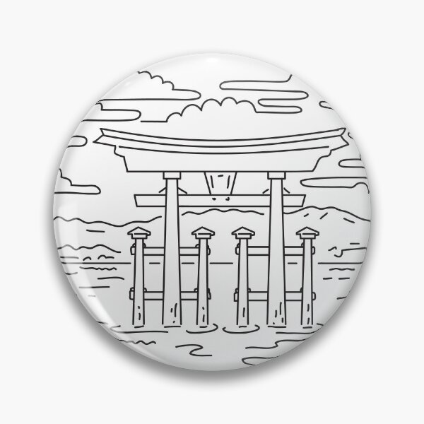 Item preview, Itsukushima Shrine Torii Gate in Hatsukaichi Japan Mono Line Art designed and sold by patrimonio.
