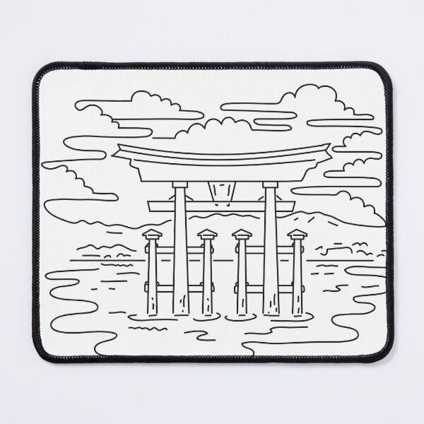 Item preview, Itsukushima Shrine Torii Gate in Hatsukaichi Japan Mono Line Art designed and sold by patrimonio.