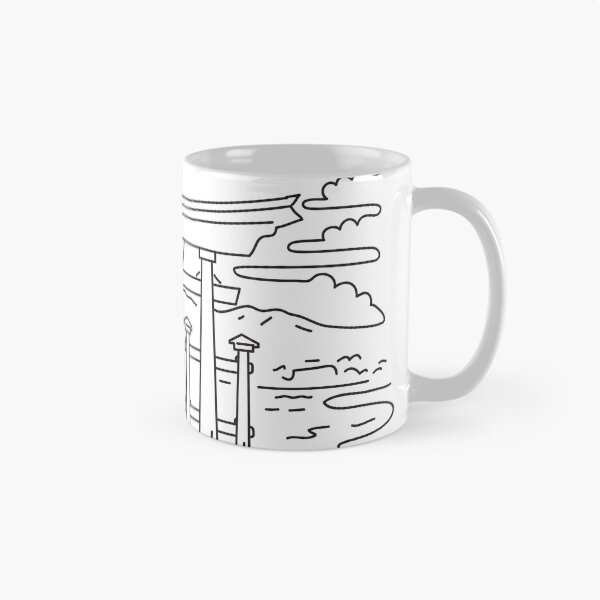 Item preview, Itsukushima Shrine Torii Gate in Hatsukaichi Japan Mono Line Art designed and sold by patrimonio.