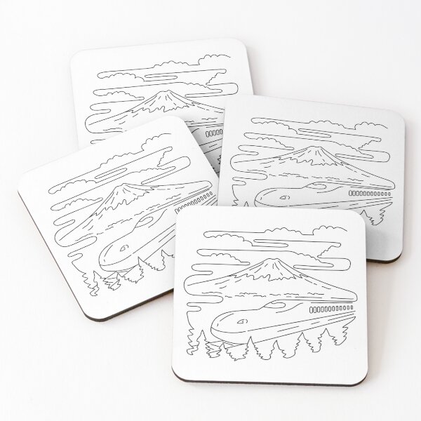 Item preview, Mount Fuji and Shinkansen Bullet Train in Japan Mono Line Art designed and sold by patrimonio.