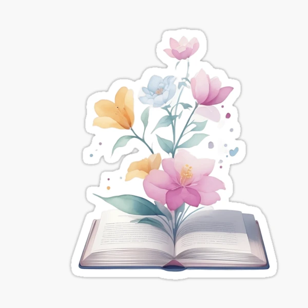 flowers growing from book Sticker for Sale by peachesnglow