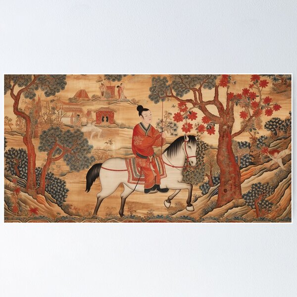 Aperçu de l'œuvre Un homme monté sur un cheval dans les vêtements traditionnels chinois créée et vendue par Lamarcy.