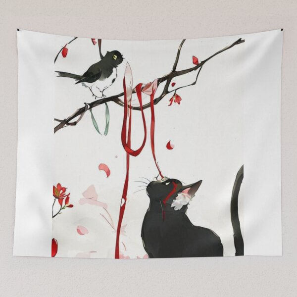 Item preview, Cat and Bird red fate designed and sold by Printsalotl.