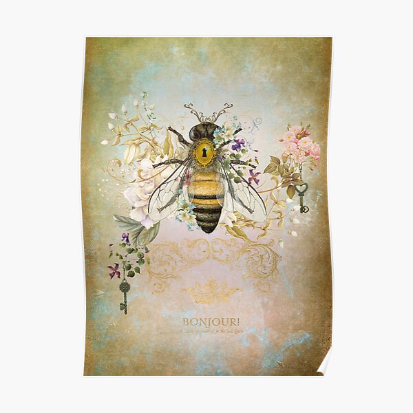Honey Bee Vintage Portrait Style Poster