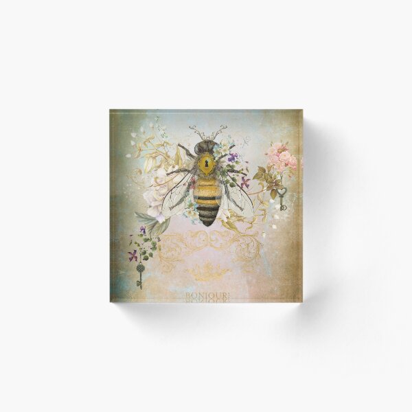 Honey Bee Vintage Portrait Style Acrylic Block