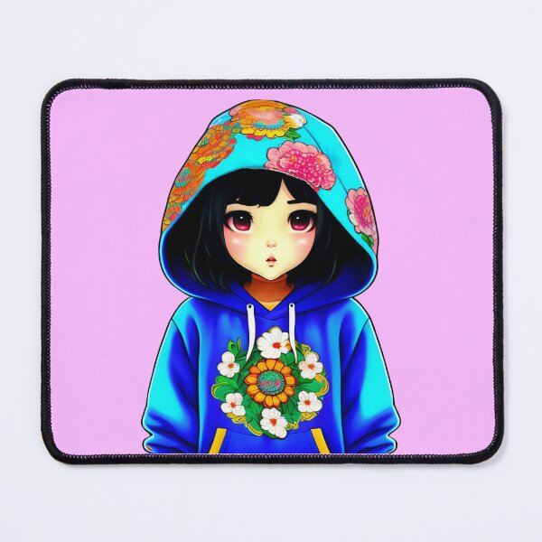 Item preview, Chibi anime girl wearing a floral print hoodie designed and sold by aipaint.