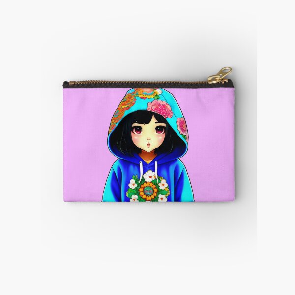 Item preview, Chibi anime girl wearing a floral print hoodie designed and sold by aipaint.