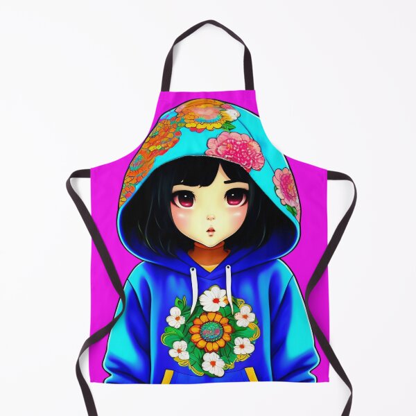 Item preview, Chibi anime girl wearing a floral print hoodie designed and sold by aipaint.