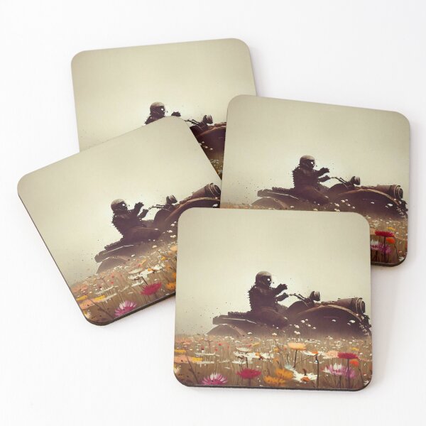 Item preview, Man on vehicle in flower meadow designed and sold by Fantes.
