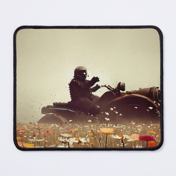 Item preview, Man on vehicle in flower meadow designed and sold by Fantes.