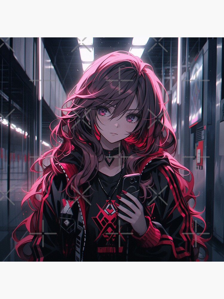 Dark Red and Black Anime Girl | Sticker