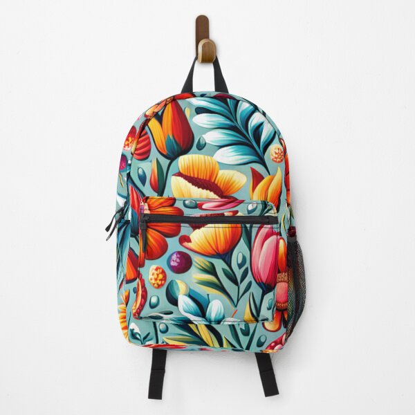 Item preview, Colorful flowers, blue background designed and sold by TogetherDshop.