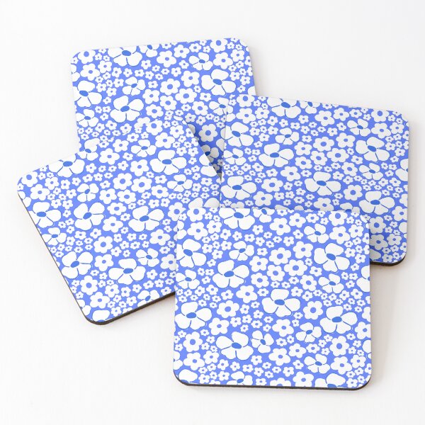 Item preview, big cute  florals bright blue danish style flowers super retro groovy 60s 70s era designed and sold by blomastudios.