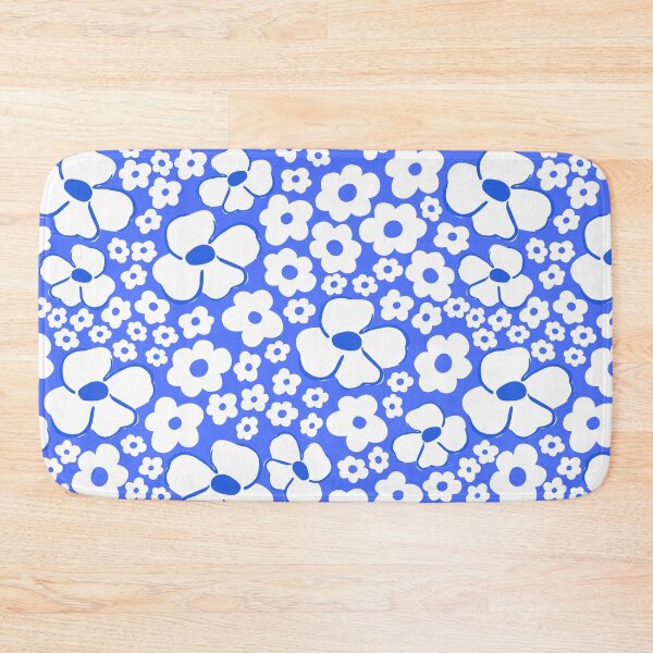 Item preview, big cute  florals bright blue danish style flowers super retro groovy 60s 70s era designed and sold by blomastudios.