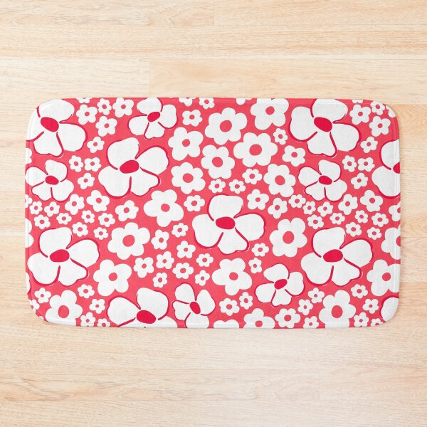 Item preview, big cute florals bright red danish style flowers super retro groovy 60s 70s era designed and sold by blomastudios.