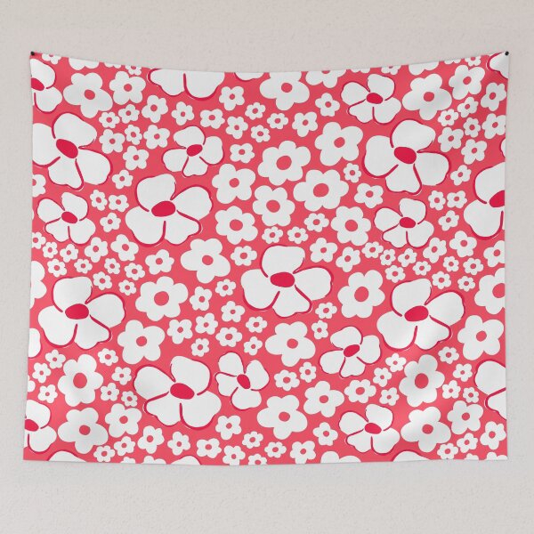 Item preview, big cute florals bright red danish style flowers super retro groovy 60s 70s era designed and sold by blomastudios.