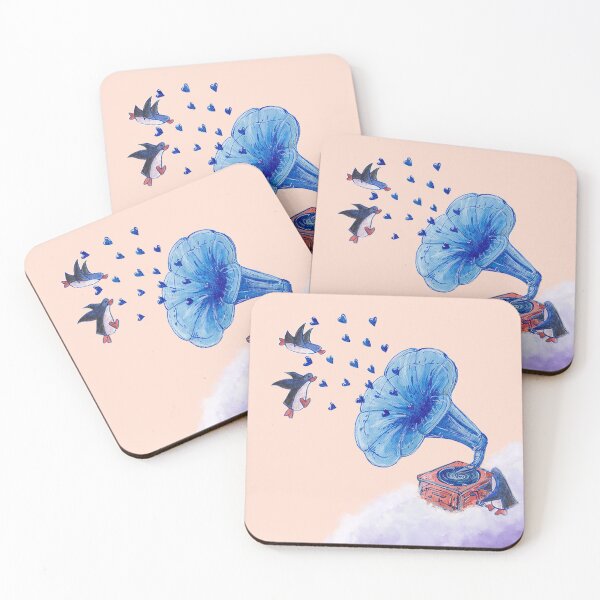 Item preview, Music from blue gramophone brings flying penguins together.  designed and sold by PenguinGirl-Art.