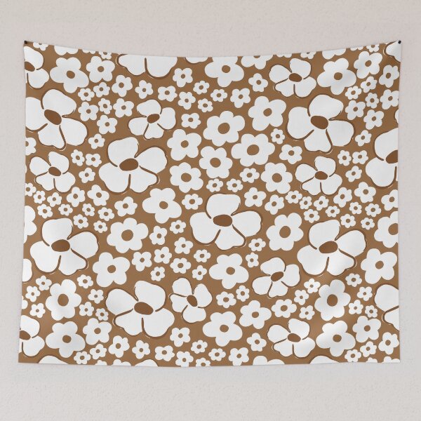 Item preview, big cute florals brown danish style flowers super retro groovy 60s 70s era designed and sold by blomastudios.
