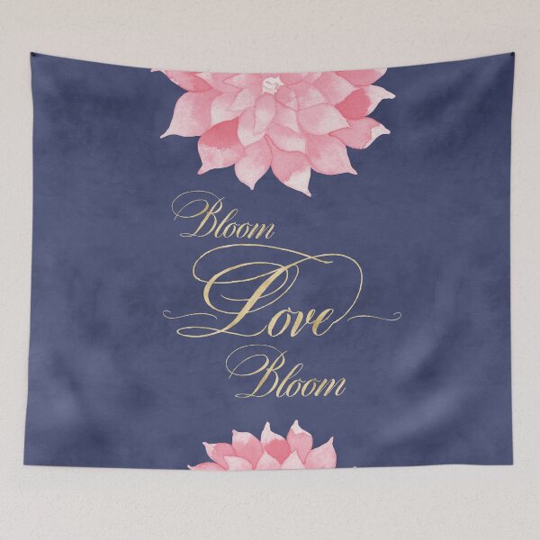 Item preview, Watercolor Floral Bloom Love Quote Navy Blue Blush Pink Dahlia Art designed and sold by Soumya S. Mohanty.