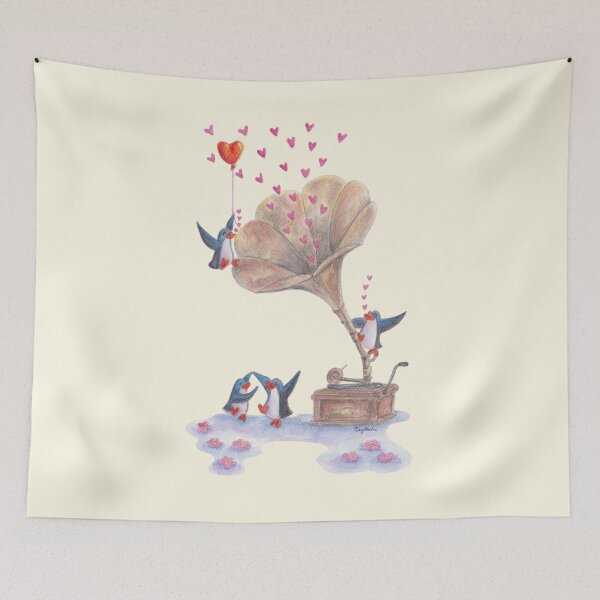 Item preview, Penguins dancing and enjoying music around a retro gramophone. designed and sold by PenguinGirl-Art.