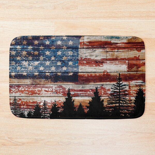 Item preview, American flag on wood with forest design designed and sold by woodenism.
