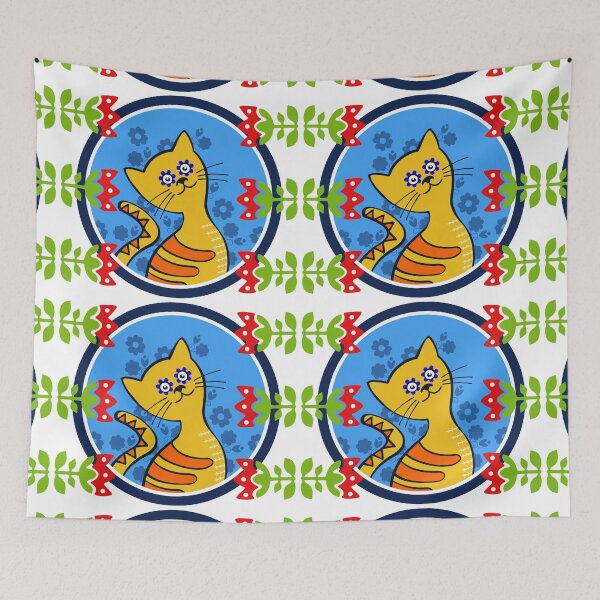 Item preview, Cat With Folk Pattern designed and sold by RitaFancy.
