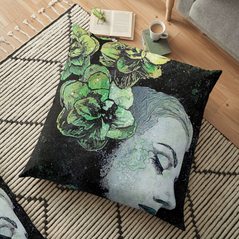 Obey Me (flower girl portrait, spray paint graffiti painting) Floor Pillow