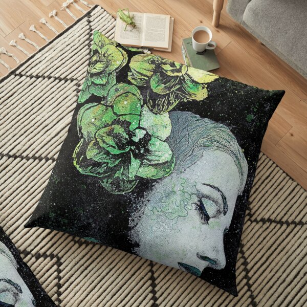 Obéissez-moi (portrait de fille de fleur, peinture de graffiti de peinture de jet) Coussin de sol