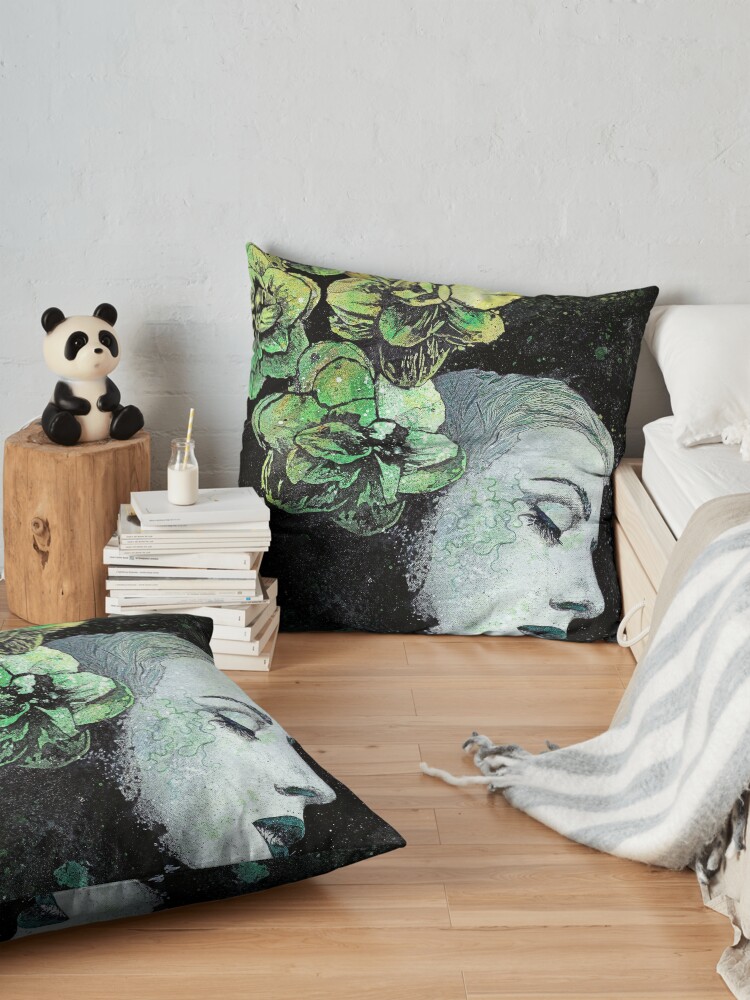Alternate view of Obey Me (flower girl portrait, spray paint graffiti painting) Floor Pillow