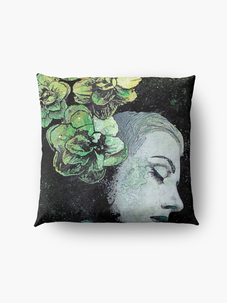 Alternate view of Obey Me (flower girl portrait, spray paint graffiti painting) Floor Pillow