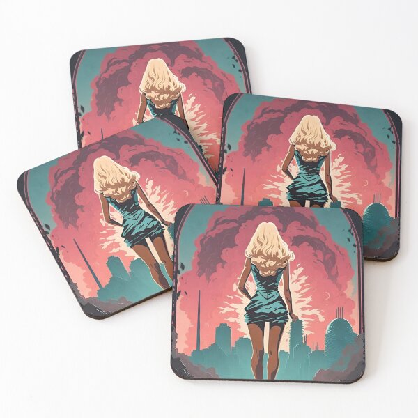 Item preview, Barbenheimer Oppenheimer 2023, vintage poster nuclear explosion and blonde girl  designed and sold by Anastasias-Shop.
