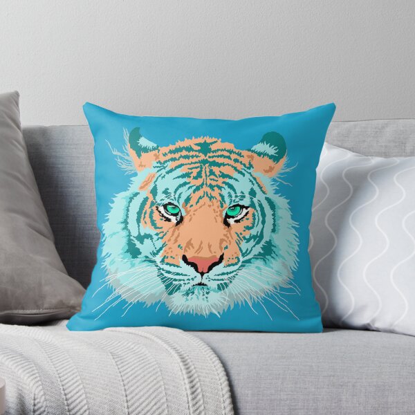 Tiger In Teal And Aqua Throw Pillow