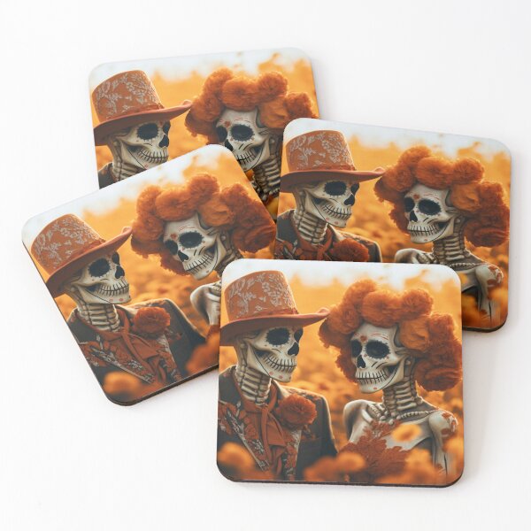 Item preview, A couple of skeleton in an orange field designed and sold by isBotStore.