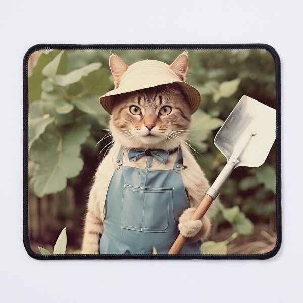 Item preview, Futuristic Cat with Shovel in Vegetable Garden - Whimsical Digital Art designed and sold by PixelSpectrum.
