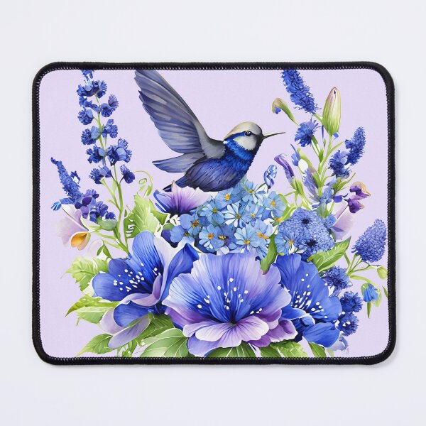 Item preview, Beautiful Summer Blue and Violet Garden Flowers and bird, lavender floral artwork Stylish Design. Hand Drawn Watercolor illustration designed and sold by sofiartmedia.